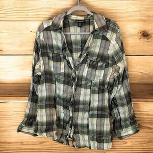 Lane Bryant Green Plaid Button Down Shirt